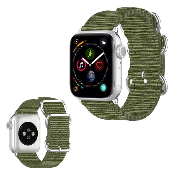 Apple Watch Series 5 44 mm nylonklokkearmbånd med stripemønster - Militærgrønn