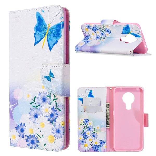 Wonderland Nokia 5.3 flip-etui - Blå Sommerfugl Og Blomster