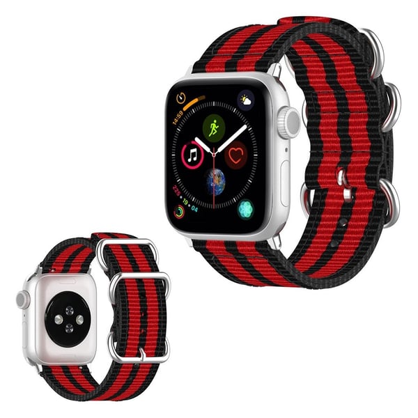 Apple Watch Series 5 44 mm nylonklokkearmbånd med stripemønster - Svart / Rød