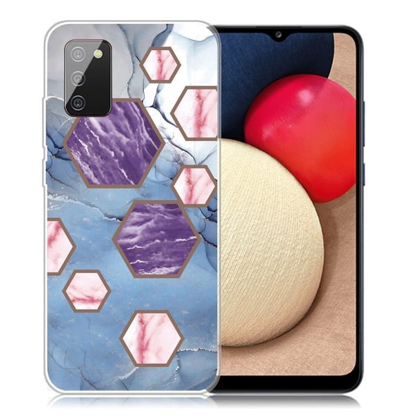 Marble Samsung Galaxy A02s Etui - Sekskant Fragmenter i Blå
