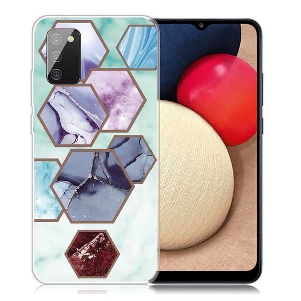 Marble Samsung Galaxy A02s Etui - Sekskant Fragmenter i Sky Blå