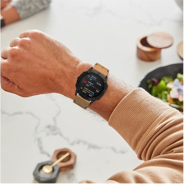 Garmin Fenix 6 urrem i ægte læder - Brun