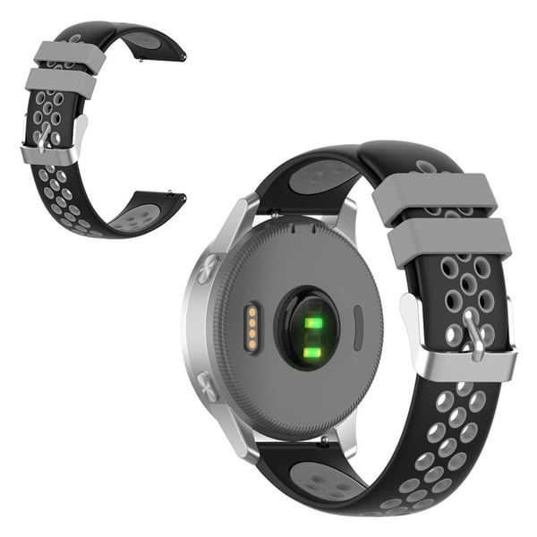 18 mm Garmin Vivoactive 4S / Vivomove 3S tofarvet silikoneurrem - Sort / Grå