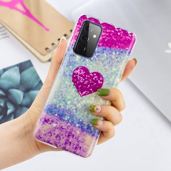 Marble Samsung Galaxy A72 5G Etui - Hjerte i Fargerik Shimmer