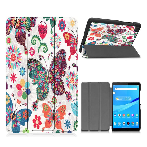 Lenovo Tab M7 Trippelt Mønster Lær Flippetui - Sommerfugler og Blomster Lenovo Tab M7 Trippelt Mønster Lær Flippetui - Sommerfugler og Blomster
