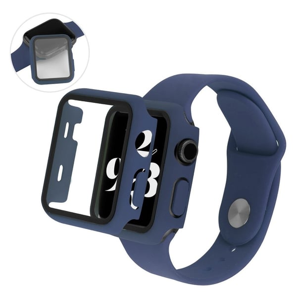Apple Watch Series 3/2/1 42 mm deksel med herdet glass + klokkerem - Mørkeblå