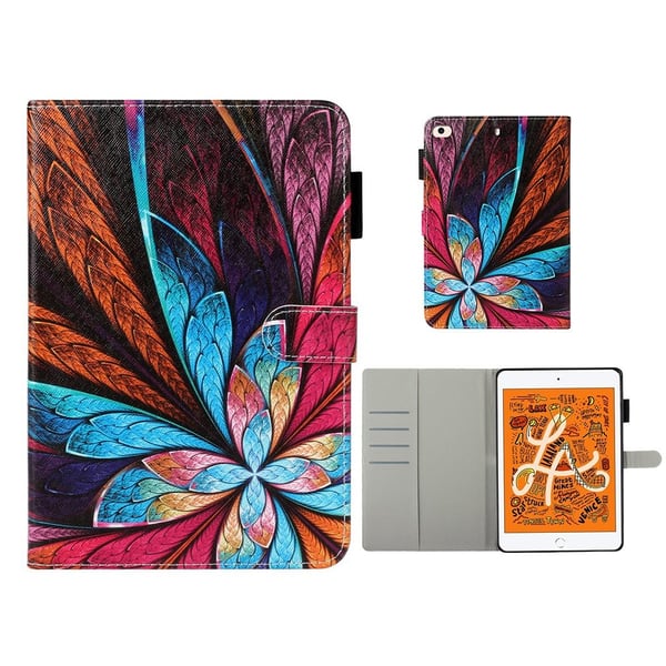 Mønstertryk læderpungetui iPad mini (2019) 7,9 tommer - Farverig Blomst Mønstertryk læderpungetui iPad mini (2019) 7,9 tommer - Farverig Blomst