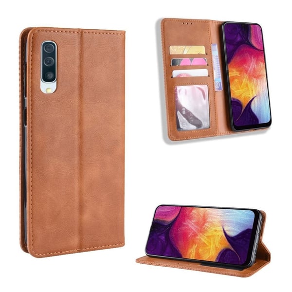 Samsung Galaxy A50 vintage skinnveske - Brun