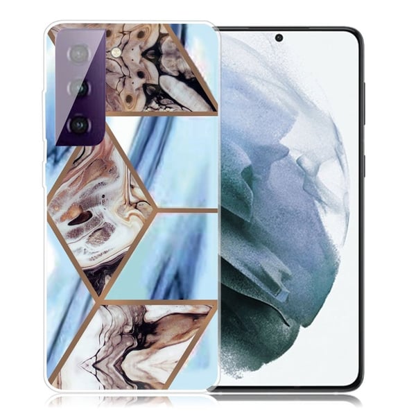 Marble Samsung Galaxy S21 Plus Etui - Sky Blue og Brun Klinkekule