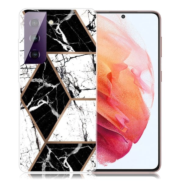 Marble Samsung Galaxy S21 Etui - Black og Hvit Diamant