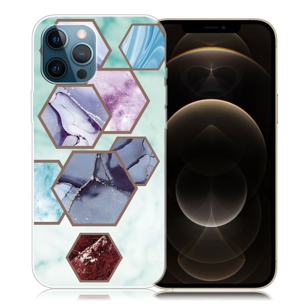 Marble iPhone 12 Pro Max Etui - Sekskant Fragmenter i Sky Blå