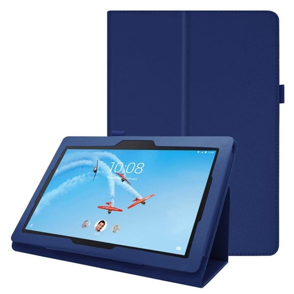 Lenovo Tab E10 Litchi Skinnetui - Mørk Blå