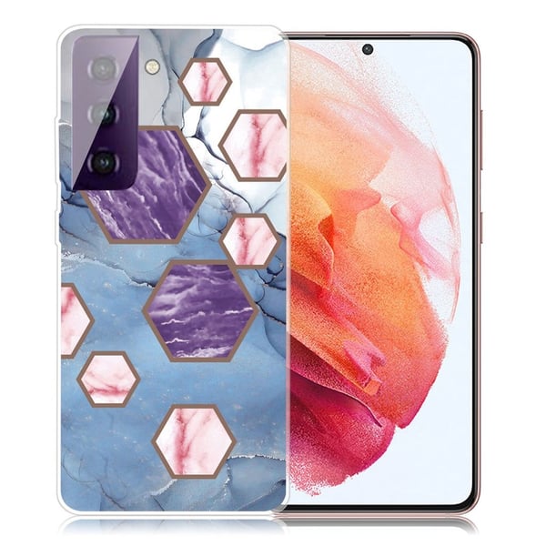 Marble Samsung Galaxy S21 Etui - Sekskant Fragmenter i Blå