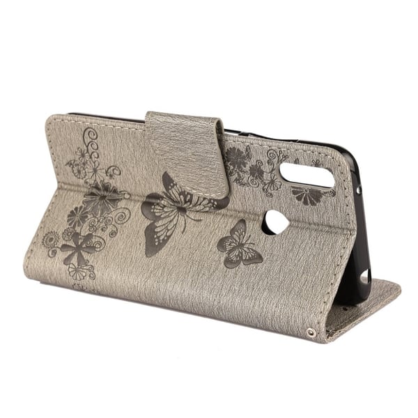 Huawei Y6 2019 forlaget butterfly læretui - Grå