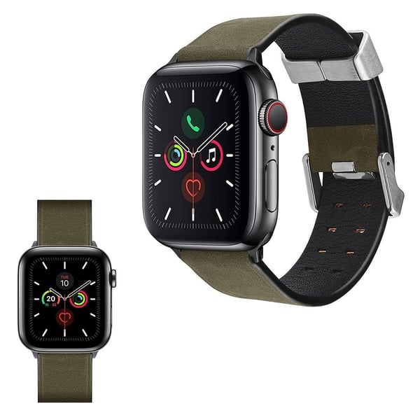 Apple Watch Series 5 / 4 44mm unik urrem i ægte læder - Grøn Apple Watch Series 5 / 4 44mm unik urrem i ægte læder - Grøn