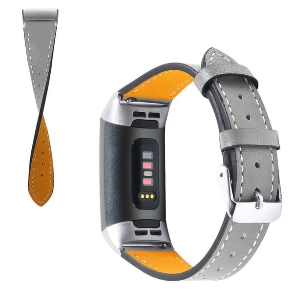 Fitbit Charge 4 / 3 genuine leather watch band - Grey Fitbit Charge 4 / 3 genuine leather watch band - Grey