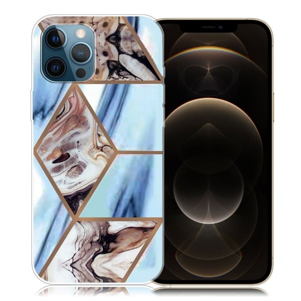 Marble iPhone 12 Pro Max Etui - Sky Blue og Brun Klinkekule