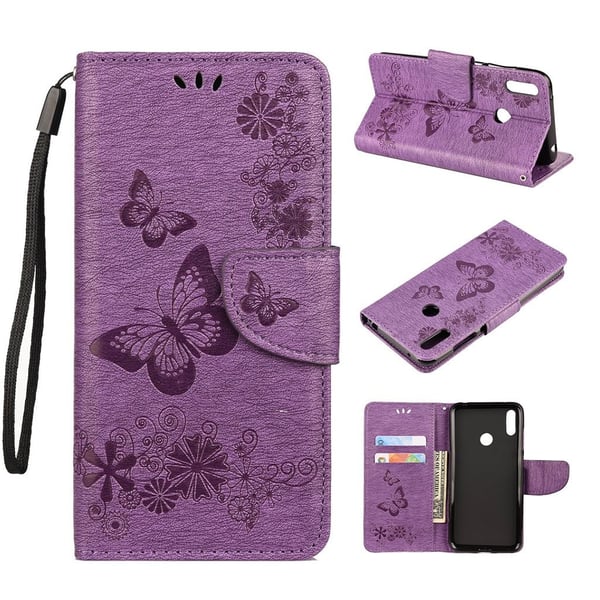 Huawei Y6 2019 forlaget butterfly læretui - Purple