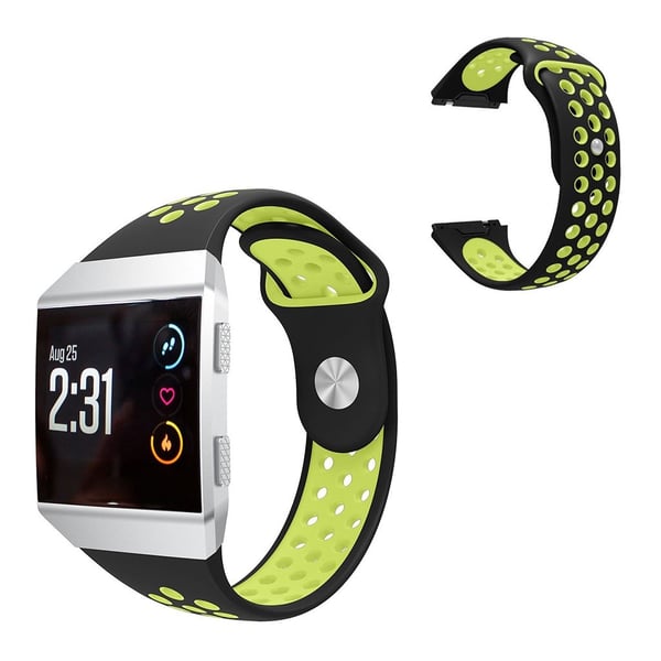 Fitbit Ionic tofarget silikonarmbånd - Svart / Flourescerende Grønn