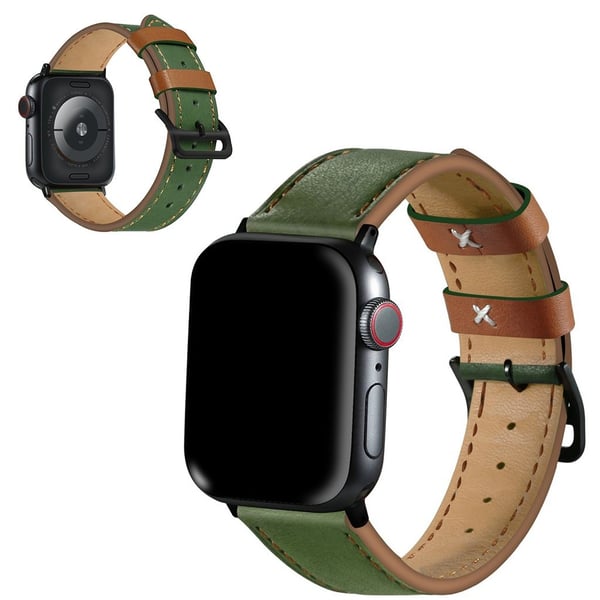 Apple Watch Series 5 40 mm urrem i ekte skinn med kontrast - Grønn / Grønn