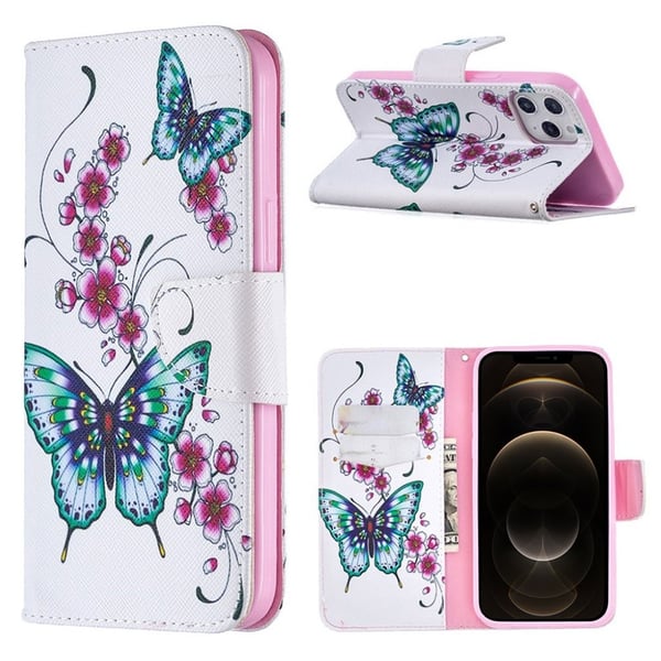 Wonderland iPhone 12 Pro Max Flippetui - Blomster og Sommerfugler