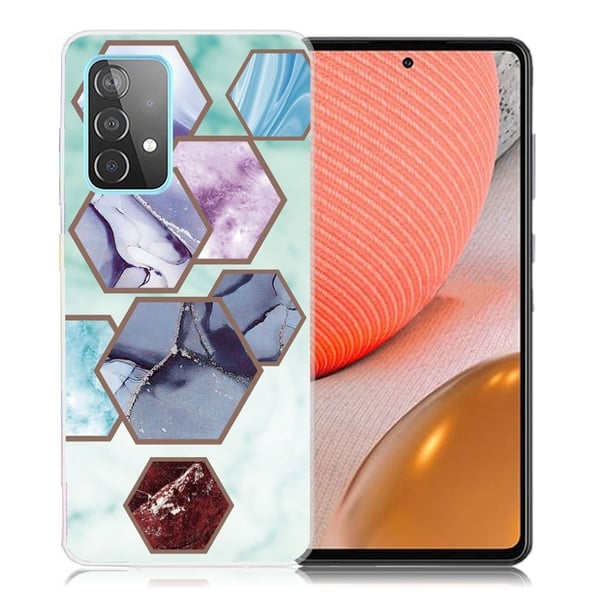Marble Samsung Galaxy A72 5G Etui - Sekskant Fragmenter i Sky Blå