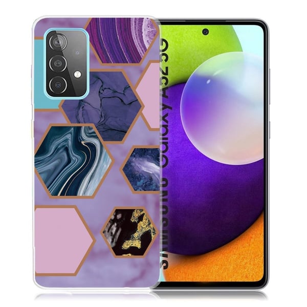 Marble Samsung Galaxy A52 5G Etui - Sekskanter i Lilla Bakgrunn