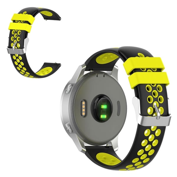 18 mm Garmin Vivoactive 4S / Vivomove 3S tofarget silikonarmbånd - Svart / Gul