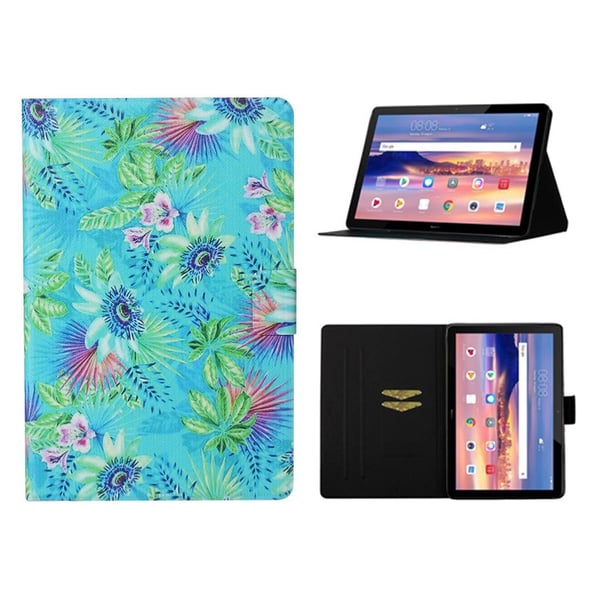 Huawei MediaPad T5 flipomslag i læder med cool mønster - Blomst