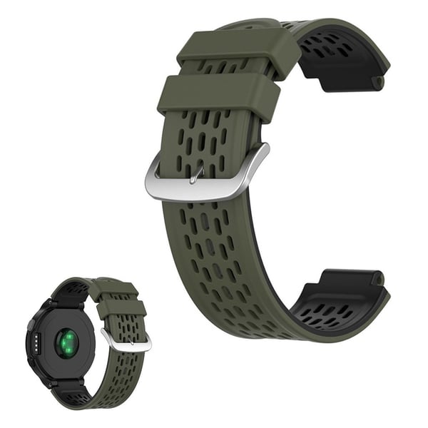 Dobbeltfarvet silikoneurrem til Garmin-enheder - Militærgrøn / Sort