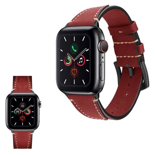 Apple Watch Series 5 / 4 40 mm urrem i ekte skinn - Vinrød