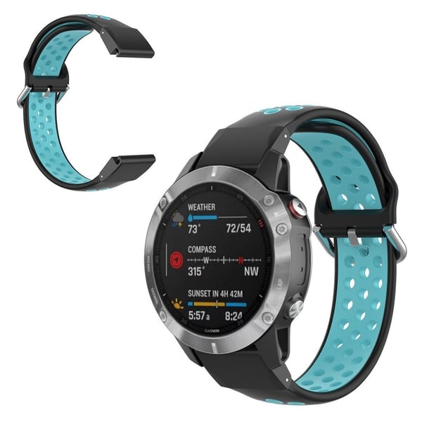 Bi-color Watch band for Garmin Fenix-klokke - Svart / Cyan