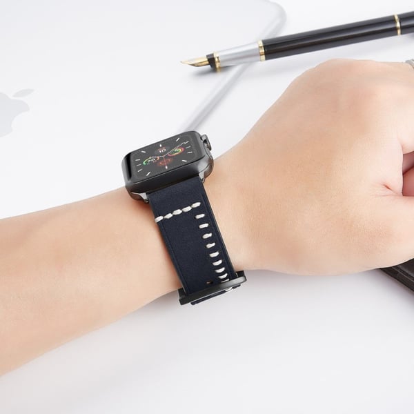 Apple Watch Series 5 / 4 44mm unik syet læderurrem - Blå