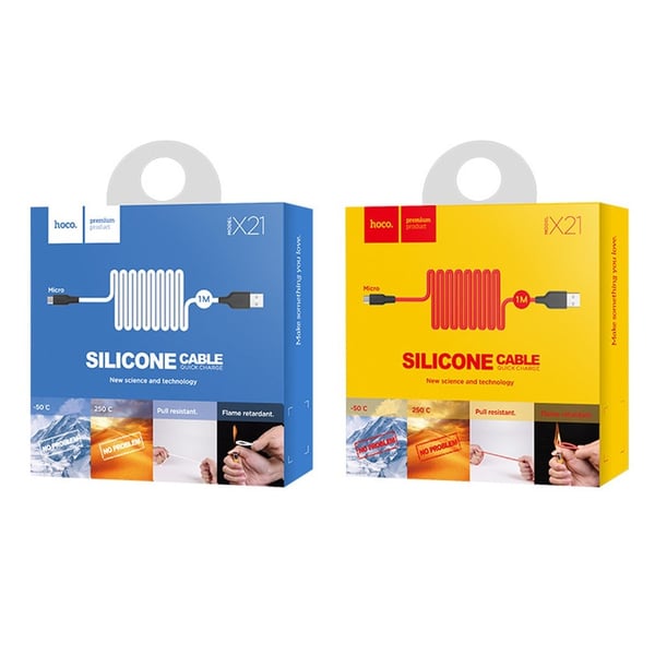 HOCO X21 Mikroopladerkabel i silikone - Sort & Rød
