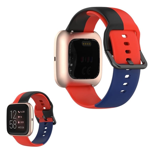 Fitbit Versa 2 / Versa Lite trefarget silikonklokkebånd - Rød / Svart / Blå