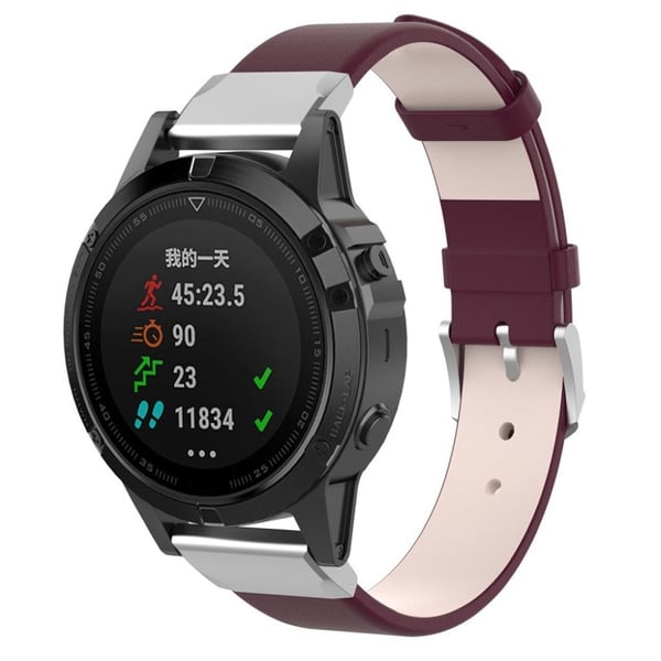 Garmin Fenix 5 / Forerunner 935 / Quatix 5 / Approach S60 læderurrem - vinrød Garmin Fenix 5 / Forerunner 935 / Quatix 5 / Approach S60 læderurrem - vinrød