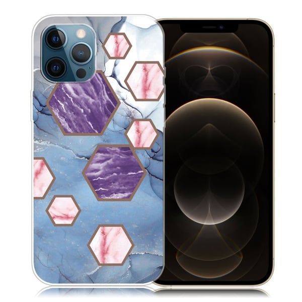 Marble iPhone 12 Pro Max Etui - Sekskant Fragmenter i Blå