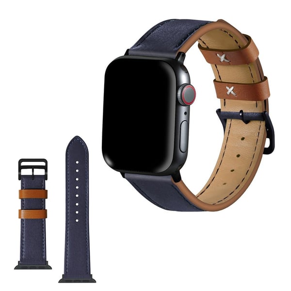 Apple Watch Series 5 44 mm urrem i ekte skinn med kontrast - Sapphire Blue