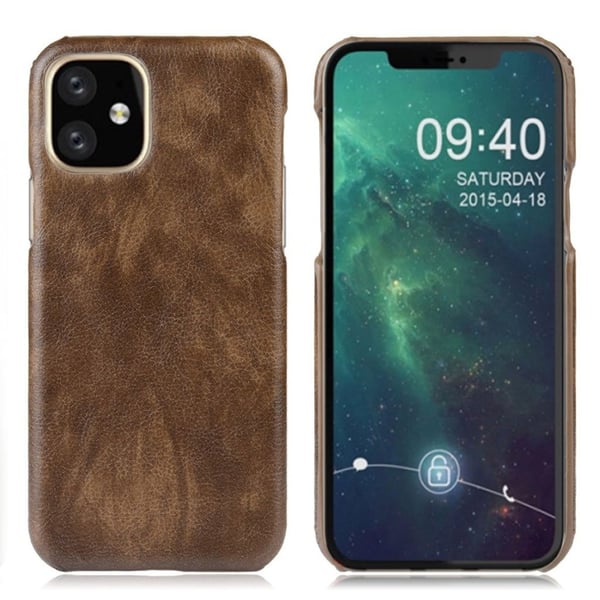 Litchi-tekstur Vegansk læder og stødsikkert telefon cover iPhone 11 Pro Max 6,5 tommer (2019) - Brun
