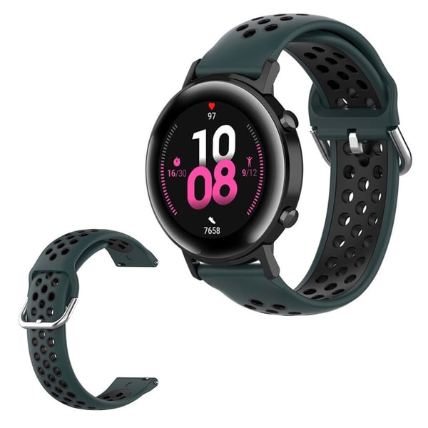 Amazfit Youth / Huawei Watch GT 2 42mm tofarget silikonklokkebånd - Mørkegrønn / Svart