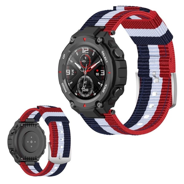 Amazfit T-Rex nylonvevd klokkerem - Blå / Hvit / Rød