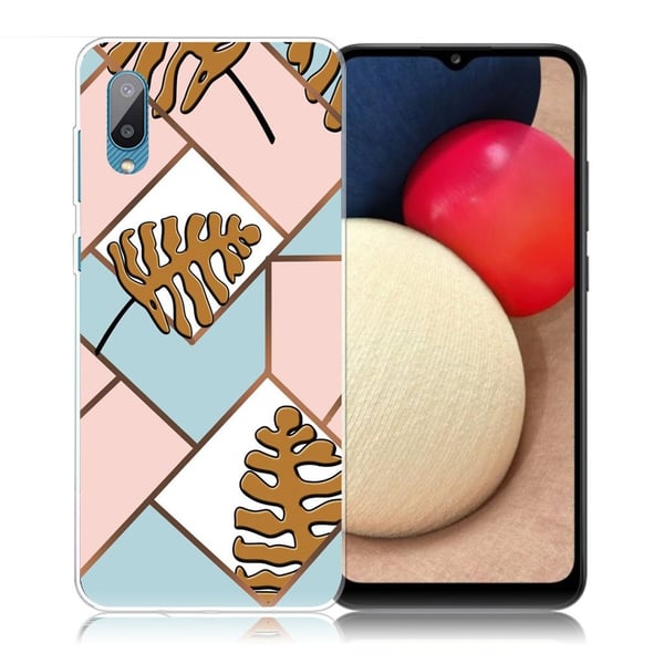 Marble Samsung Galaxy M02 / A02 Etui - Toon Leaves i Pink og Blue