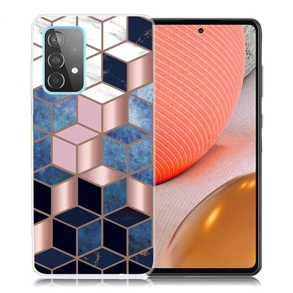 Marble Samsung Galaxy A72 5G Etui - Blå / Gull Terning