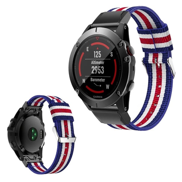 Garmin Venu nylonarmbånd - Blå / Hvit / Rød / Hvit / Blå