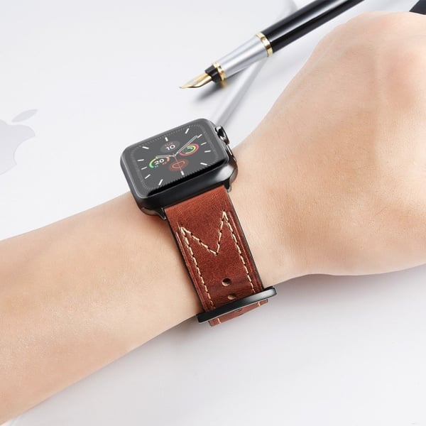 M-formet klokkerem i ekte skinn til Apple Watch Series 5 / 4 44mm - Brun