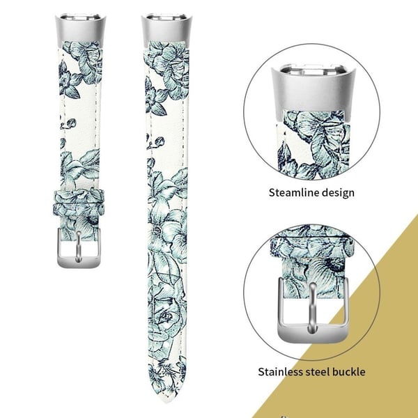 Samsung Galaxy Fit urrem i ekte skinn - Lyseblå Blomster