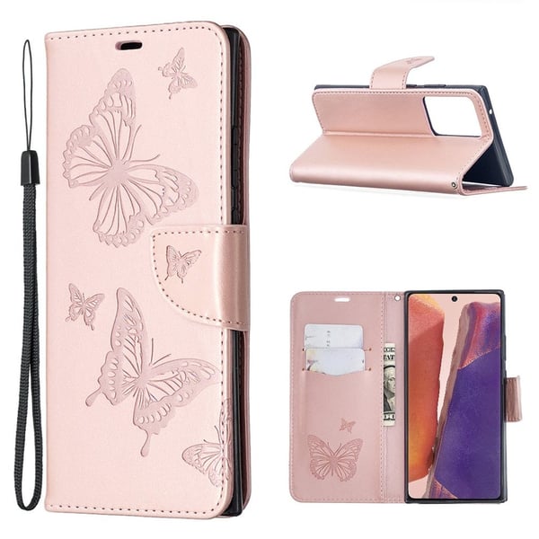 Butterfly Samsung Galaxy Note 20 Ultra Flip Etui - Rødguld Butterfly Samsung Galaxy Note 20 Ultra Flip Etui - Rødguld