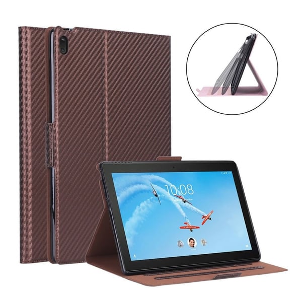 Lenovo Tab E10 karbonfiber læretui - Brun Lenovo Tab E10 karbonfiber læretui - Brun