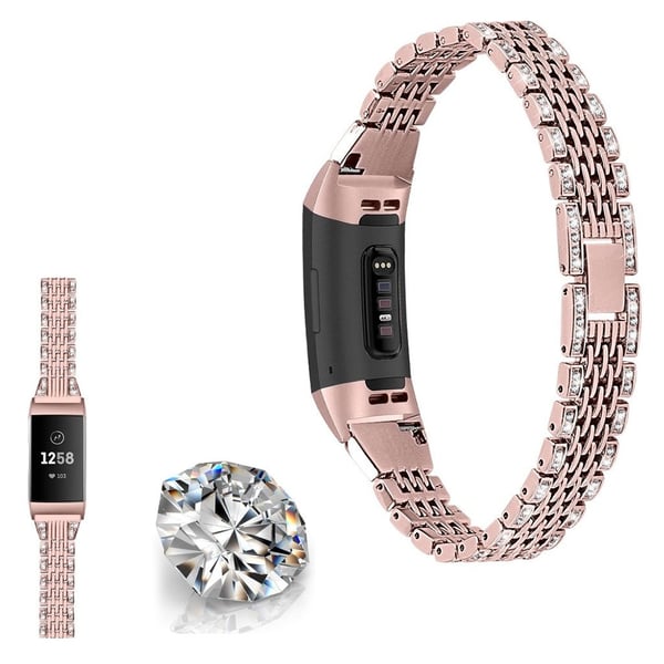 Fitbit Charge 4 / 3 cool urrem med rhinestone-dekor - Rødguld