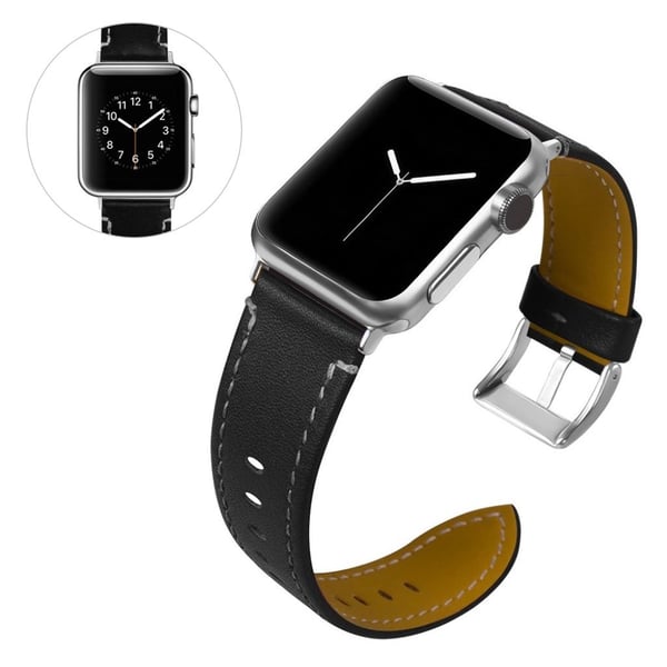 Apple Watch Series 5 / 4 44 mm klassisk urrem i ekte skinn - Svart